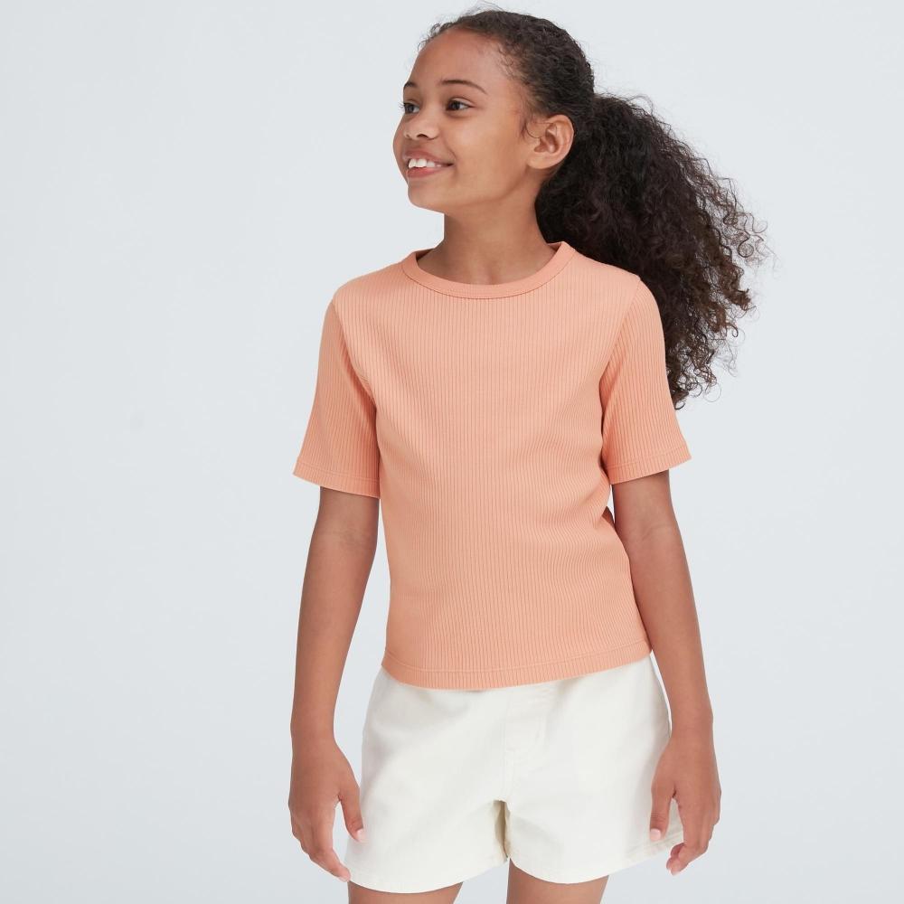 

UNIQLO JAPAN GIRLS Футболка в рубчик с круглым вырезом и короткими рукавами