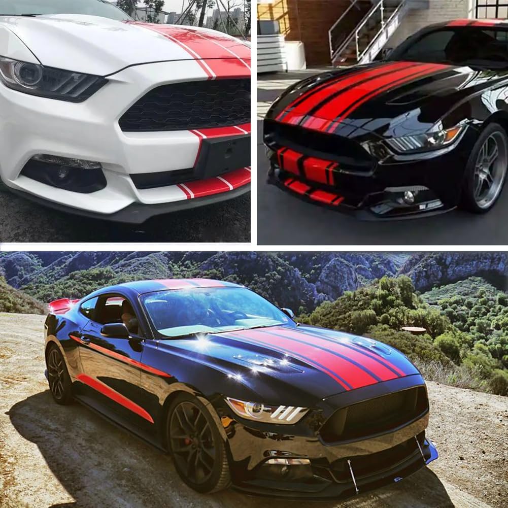 Car Hood Stripe Sticker Universal Auto Racing Stripes Body Side Decal Vinyl Stripe Sticker Accessories Modified Decoration For Car Vehicles (Red, 63