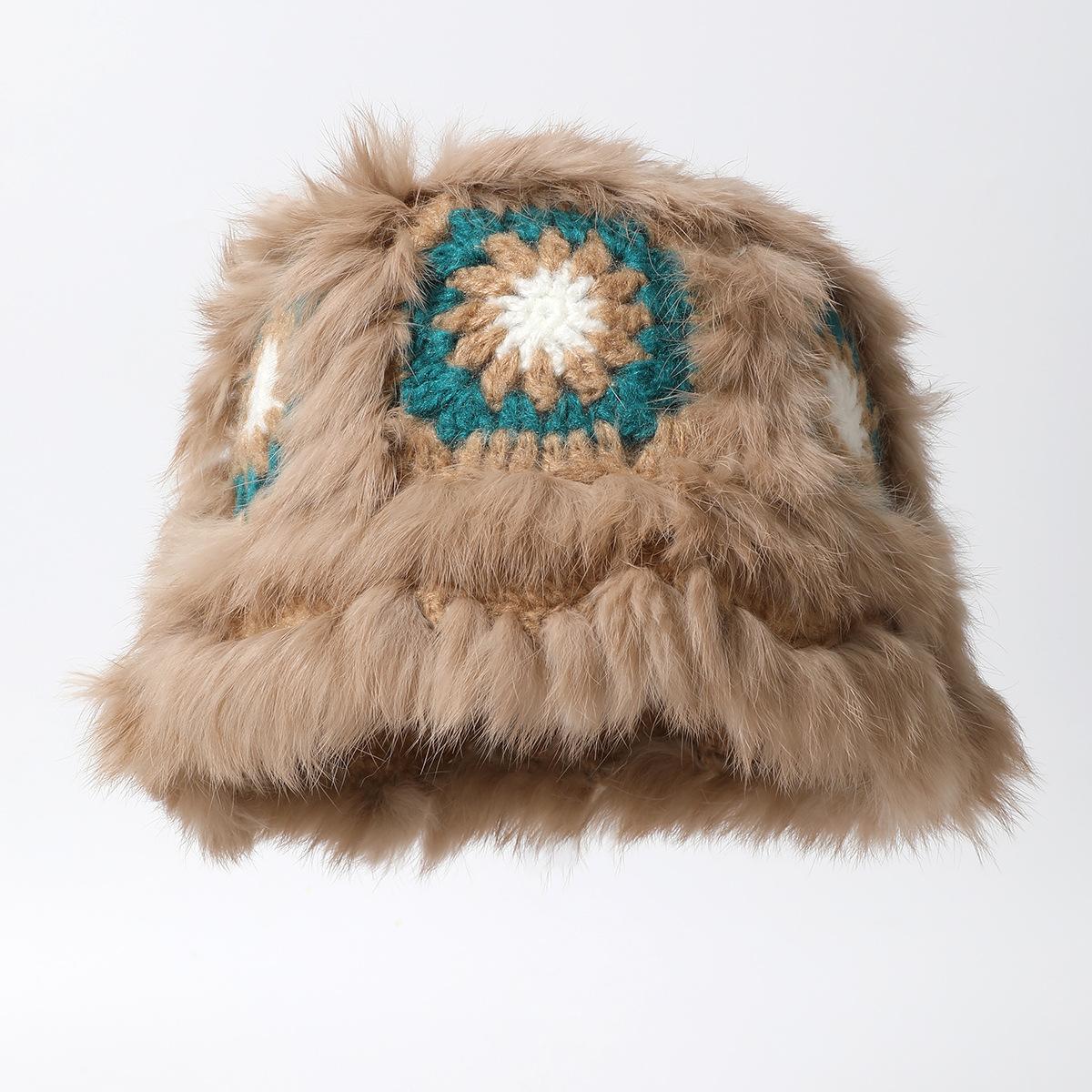 

24 Years Thickened Warm Lion Hat Wool Hat Winter Sweet Cute Rabbit Fur Knitted Fluffy Hat Bucket Hat Big [plush hat] one size fits all