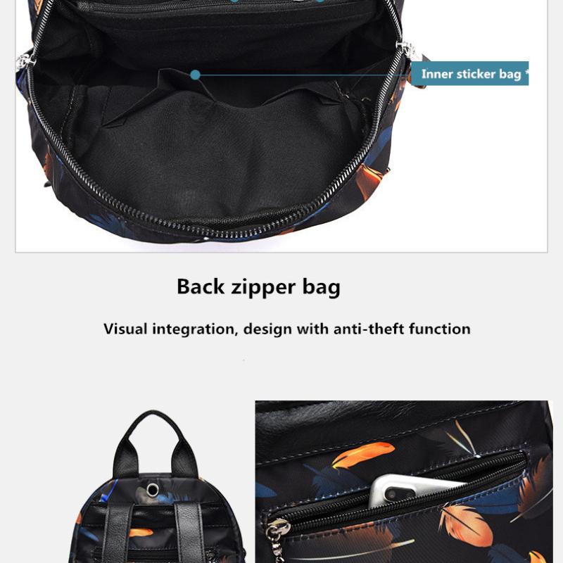 Anti-thief Feather Print Backpack Female Oxford Cloth Waterproof Travel Casual Schoolbag  Brand Ladies Large Capacity Backpack