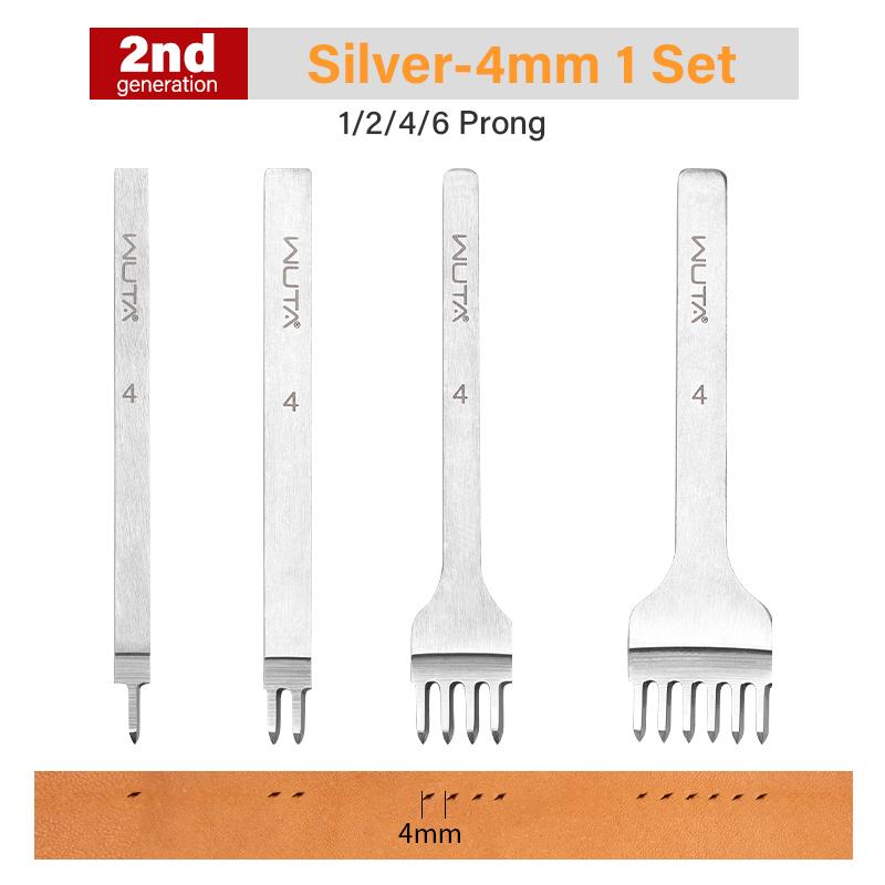 WUTA 1Set 4pz Strumento Base Scalpello per Pelle Punzone Diamantato Foro Punzone Cucitura Artigianato Pelle Strumenti 3/4/5/6mm 1-2-4-6 denti