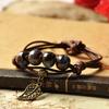 Ethnic Leaf Cat Charm Ceramics Beaded Bracelet Women Handwoven Jewelry Gift