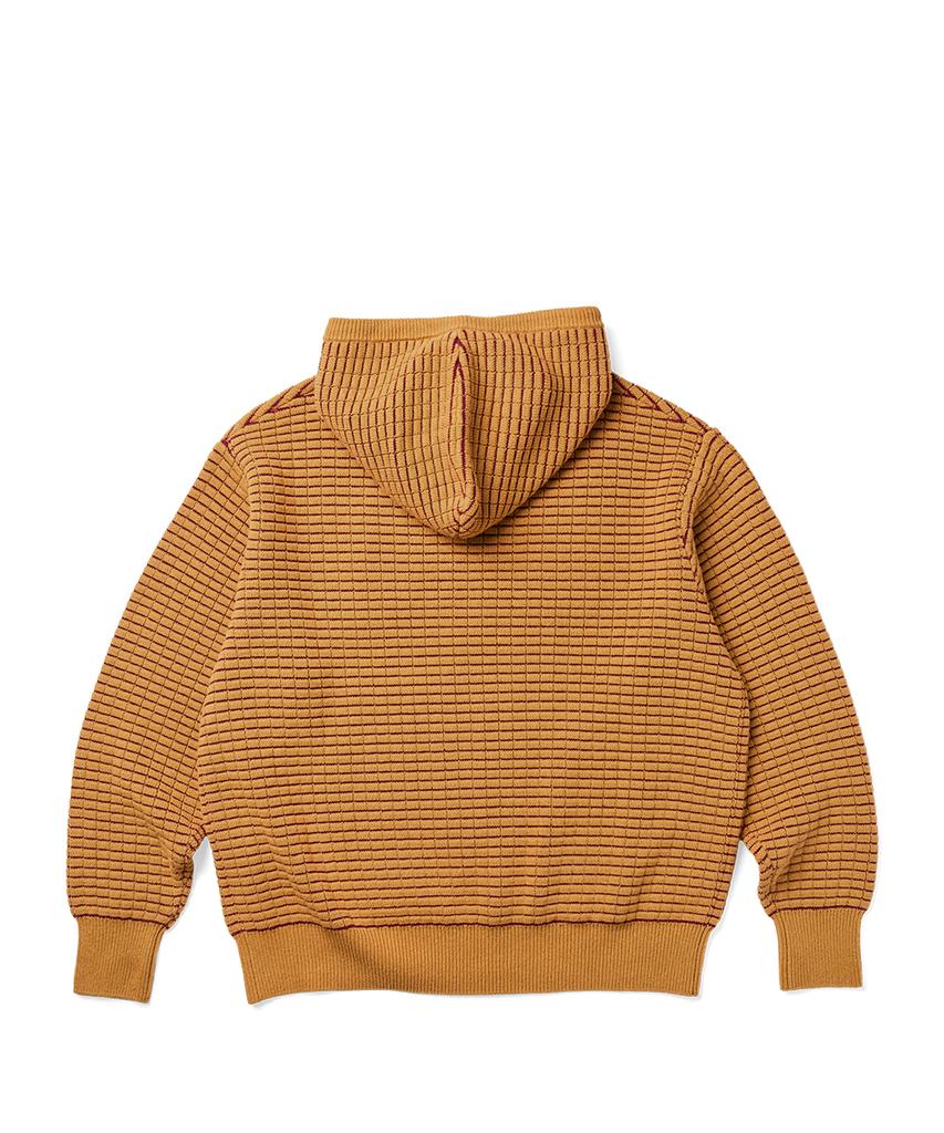 Yeseyesee Brick Pattern Knit Zip Hoodie Yellow