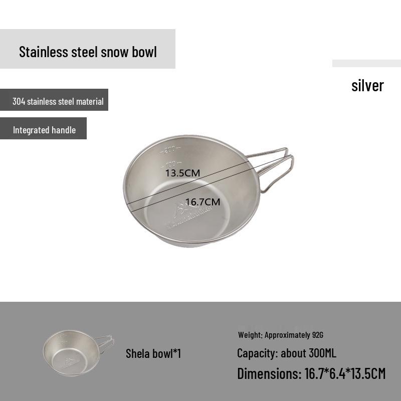 Shan Zhi Ke Portable Stainless Steel Snow Bowl & Cookware Set with Camping Storage Bag & Folding Tableware