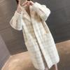 Korean Style Plaid Mid-Length Knit Jacket - Loose Fit, Long Sleeve, Autumn/Winter Women's Fashion.