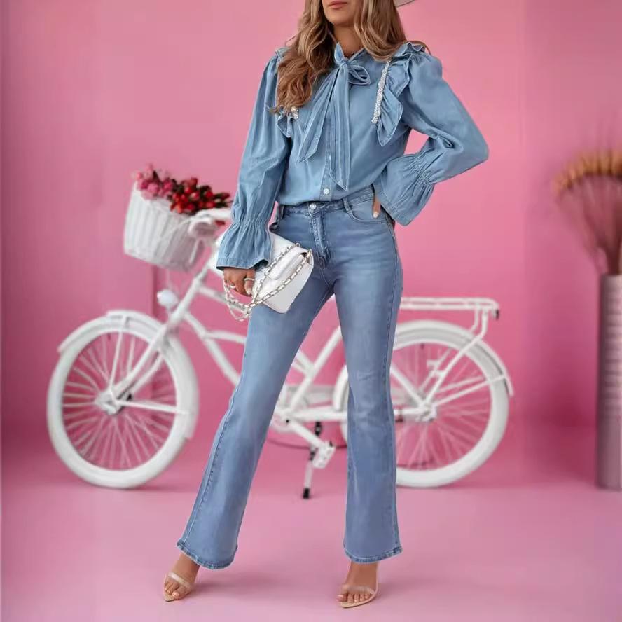 YYFS Damenmode Denim Casual High Waist Hose Hosen & Capris Freizeithosen