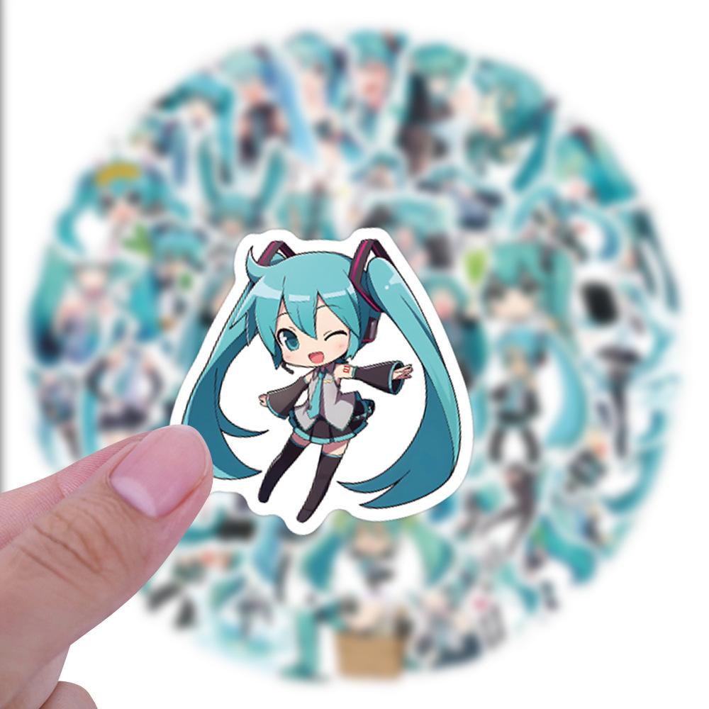 62Pcs Hatsune Miku Graffiti Stickers Luggage Water Cup Stationery Mobile Phone Scooter Laptop Refrigerator Decoration Diy Decals