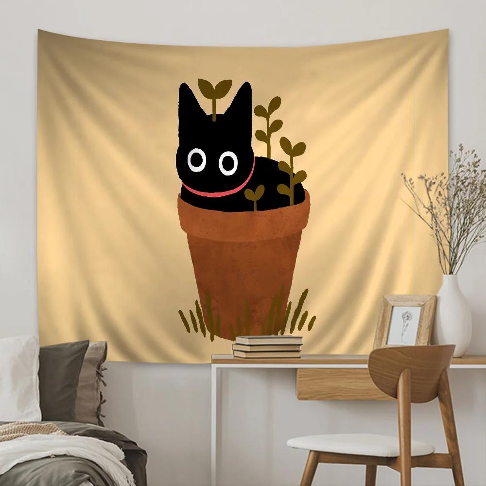 Black Cat Tapestry Anime Tapestry Hanging Tarot Hippie Wall Rugs Dorm Wall Hanging Sheets