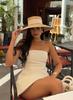 Sombrero de Paja de Verano Estilo Hepburn Ala Ancha Sombrero Elegante Francés para Damas Sombrero de Sol para Viajes a la Costa Sombrero