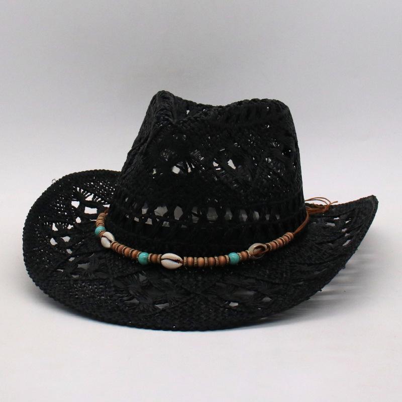Cooler Amerikanischer Küsten-Warped-Edge-Außenhandel-Jazz-Zylinderhut Frühling und Sommer Neu Hohl Cowboyhut Handgewebter Atmungsaktiver Strohhut