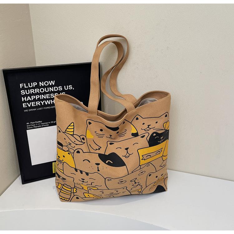 Tote bag women's new cartoon hand-held cloth bag large-capacity student commuting shoulder canvas bag