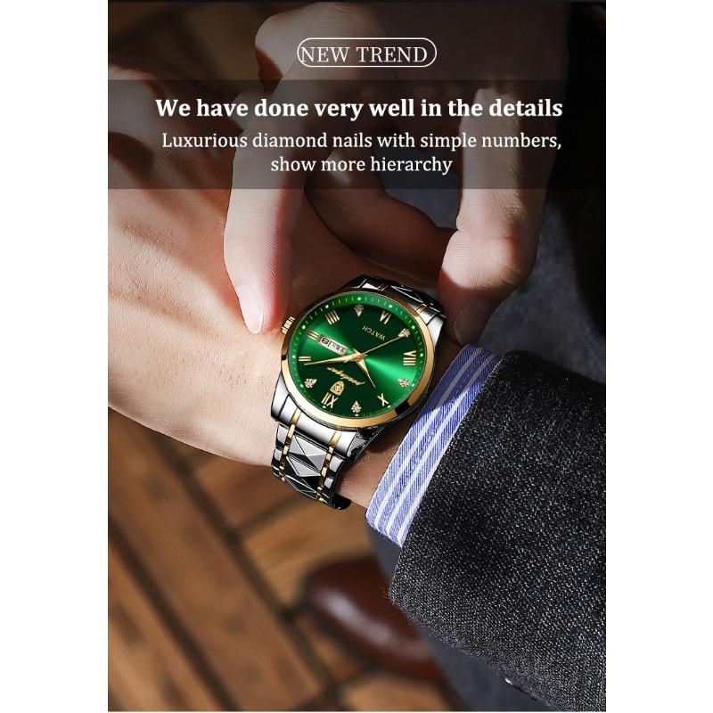 POEDAGAR Top-Marke Luxus Mode Grüne Zifferblatt Uhr Herren Wasserdicht Leuchtend Wochentag Datum Uhr Sportuhren Quarz Armbanduhr