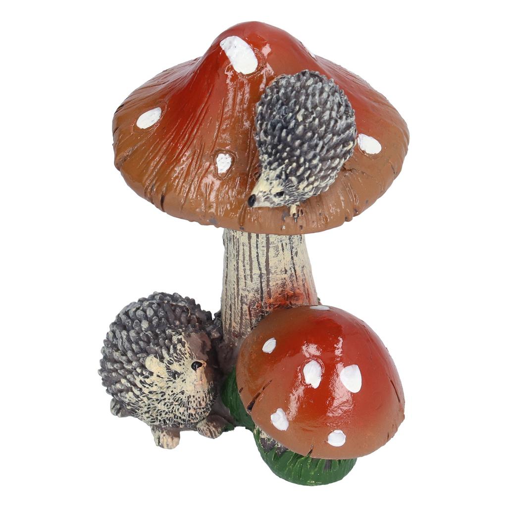 2Pcs Hedgehog Mushroom Ornament Miniature Animal Statue Bonsai Decoration for Garden IndoorBrown