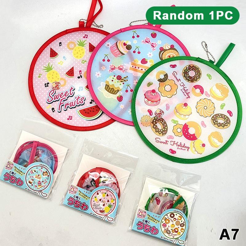 Foldable Round Hand Fan Bright Cartoon Prints Portable Hanging Chain Lightweight Cooling Fan for Kids Birthday Party Favor