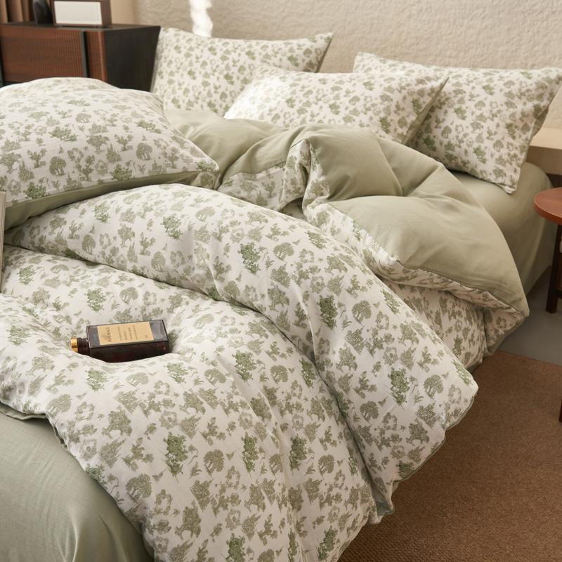 Mei Yun Ge Full Cotton Double-layer Yarn Four Piece Set Washed Cotton French Retro Pure Cotton
