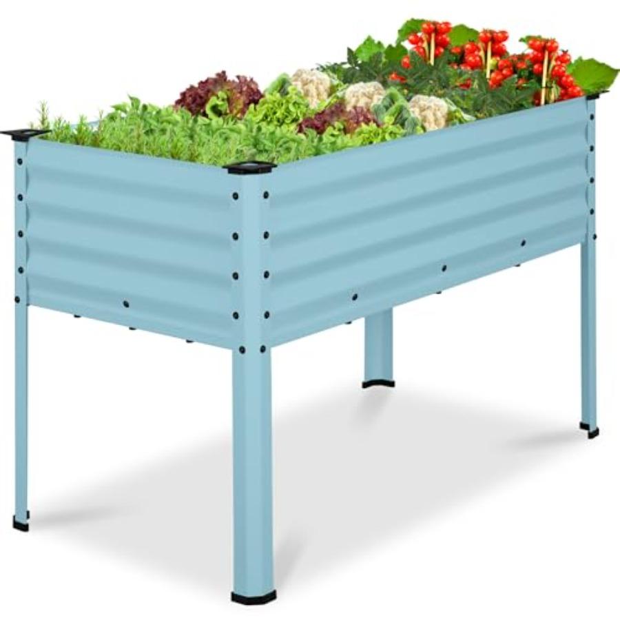 

48x24x30in Galvanized Raised Garden Bed Metal Elevated Planter Box Vegetable Garden for Backyard Patio Balcony - Mist Blue United States