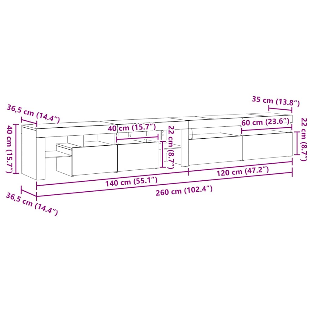 TV Stand with LED Lighting 2 Pcs Black Oak Effect 260 X 37 X 40 Cm