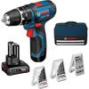 GSB 12V-15 Impact Drill/driver, 2 X 2Ah and 4Ah Batteries, 1 Charger and Accessory Set - 06019B690G