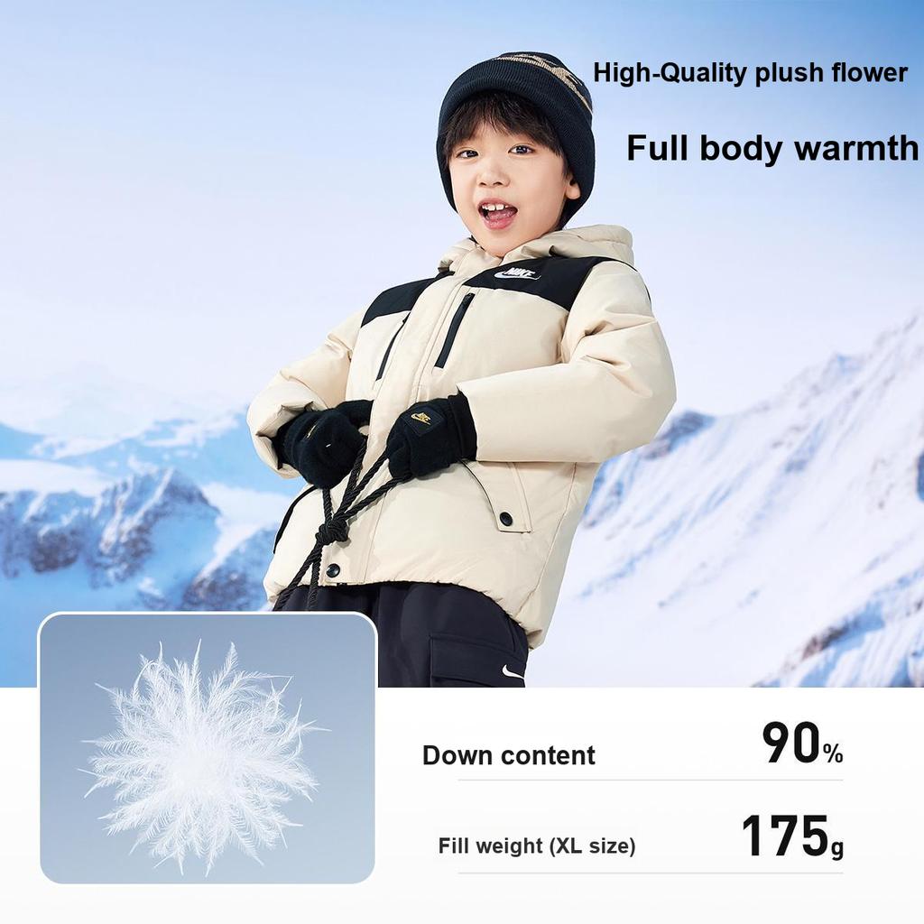 Nike Down Jacket Simple Brand Logo Hooded Comfortable Long Sleeve Kids Jackets White-Sand NY2442051GS-002