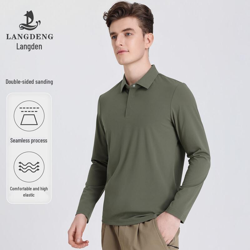 

Langdeng Men s Elastic Brushed Warm Long-Sleeve Polo Shirt XL