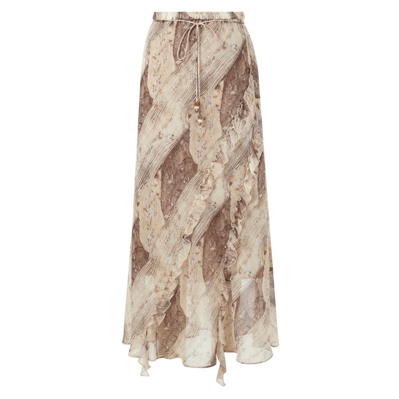 Sancai New Chinese Style Chiffon Floral A-Line Skirt L