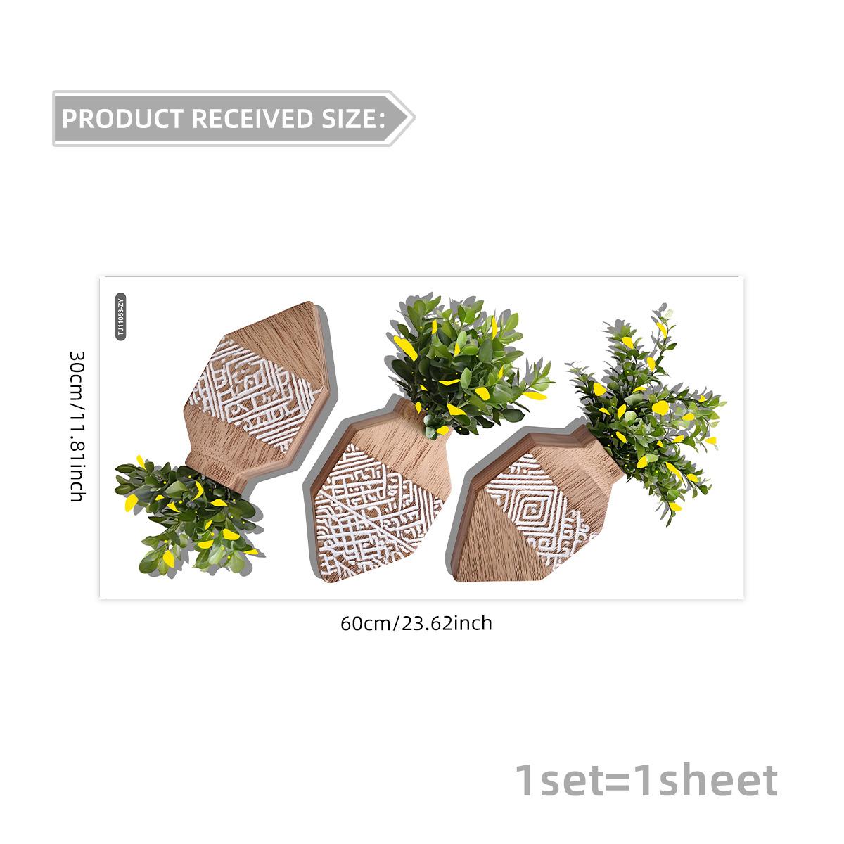 

3D Simulation Floral Vase Wall Sticker Gold Foil Self Apply PVC Decal 60 30cm Modern Style for Bedroom Living Room