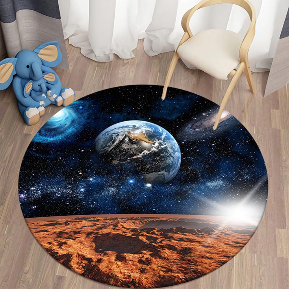 Round Galaxy Space Rug Kids Room Play Area Rug Soft Kids Bedroom Game Mat Cozy Home Rug