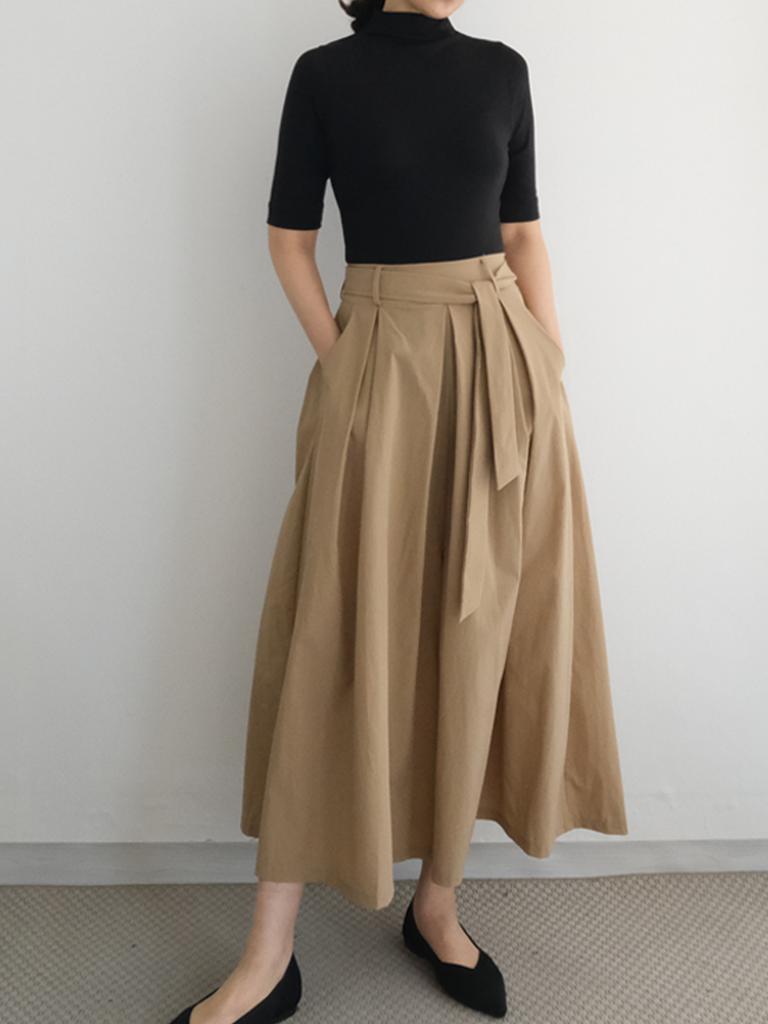 Bloom Mono Pleated Banding 9/10 Wide Long Skirt Pants