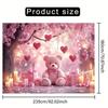 2D Girls Teddy Bear Backdrop, Pink Bear with Hearts & Candles Photography Background for Birthday