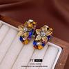 Silver Needle Diamond Inlaid Pearl Flower Earrings - Vintage Light Luxury Retro Studs for Women