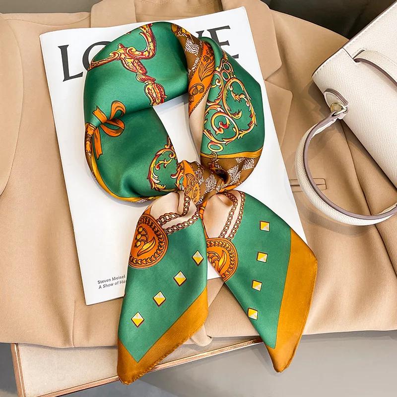 Luxury Brand Silk Square Plaid Scarf Women Satin Neck Hair Tie Band Soft Work Neckerchife  NEW Hijab Head Female Foulard
