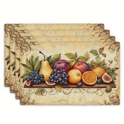 4pcs Placemat Set, 12" X18" Table Mat, Fruit Still Life Classic Pattern, Suitable for Home Kitchen, Restaurant And Outdoor Meal