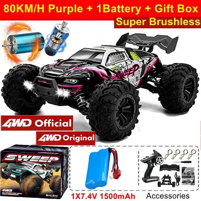 1:16 4WD Brushless RC Car 80KM/H High Speed, Off-Road 4x4 Drift Racing Truck for Adults & Kids