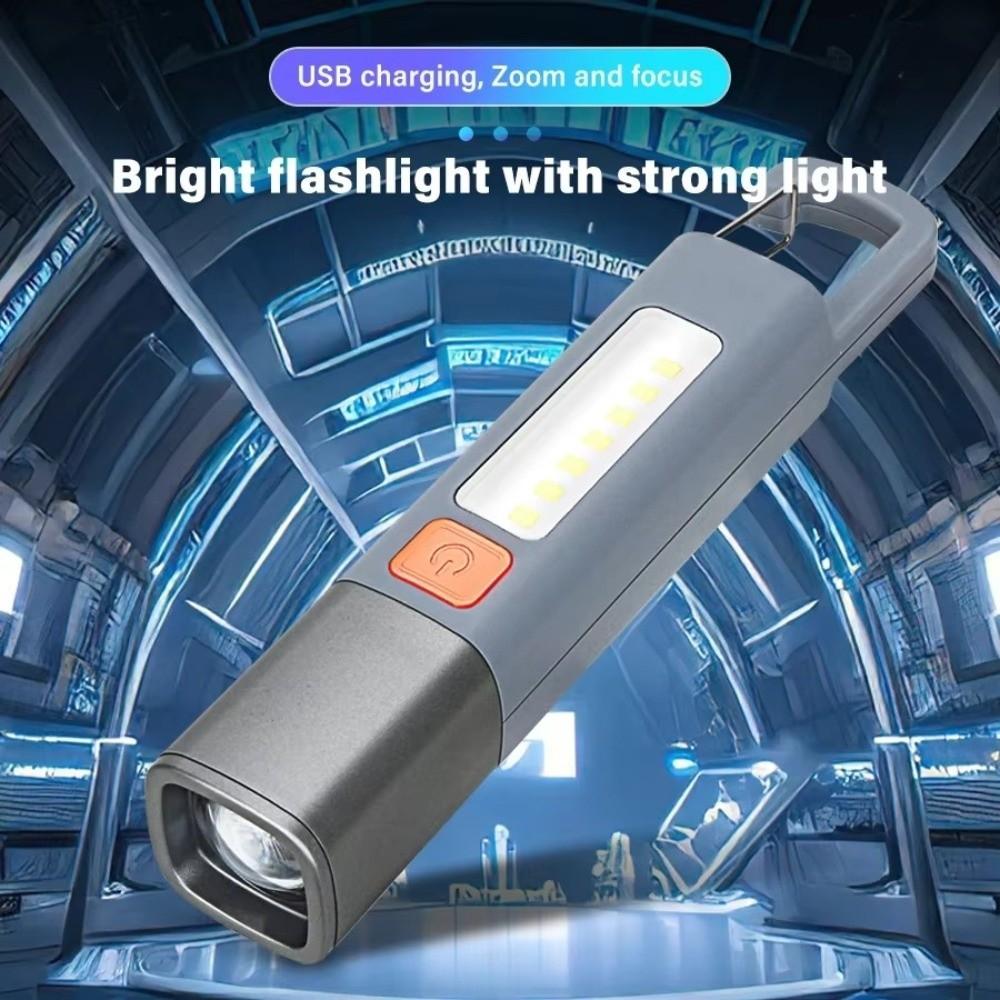 Zoomable Super Bright LED Flashlight Rechargeable Waterproof Torch Light With Hook Long-range Emergency Lantern