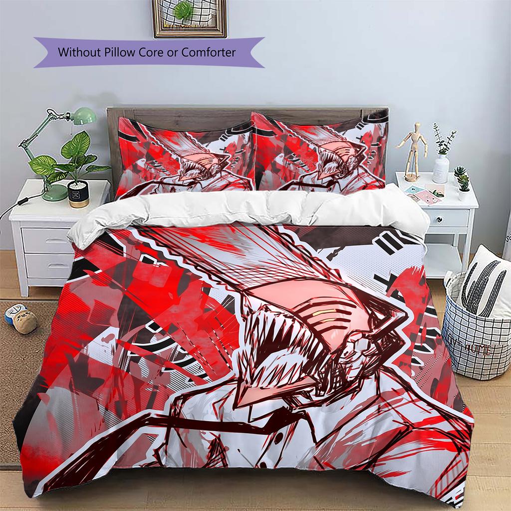 Chainsaw Man  Pattern Bedding Quilt Set  Home Decoration  Gift (1 * Duvet Cover + 2 * Pillowcase  Without Core)