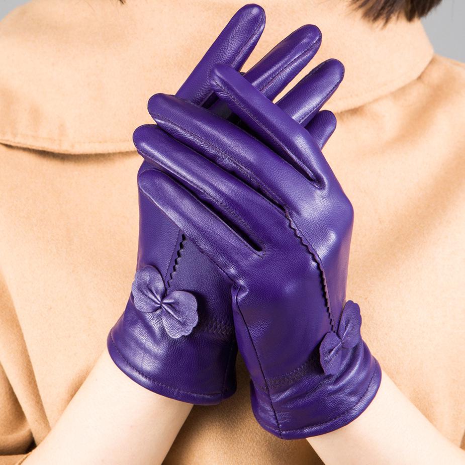 Gants en cuir pour femmes, couleur unie, gants de Protection chauds, accessoires d'extérieur, automne et hiver