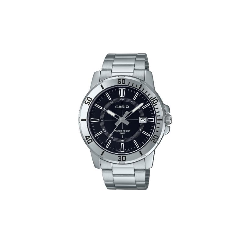 CASIO STANDARD series 50 meters waterproof Quartz Steel Strap men's watch black dial MTP-VD01D-1C