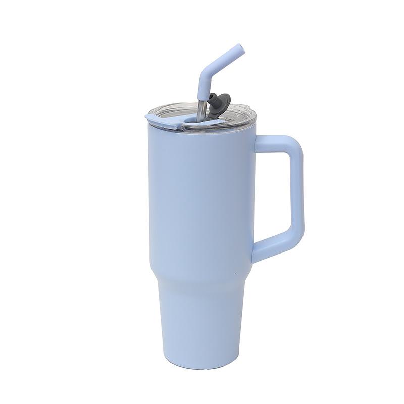 Stainless Steel Handle Car Cup Double Drink Large Capacity Straw Cup Household Solid Color Light Luxury Thermos Cup