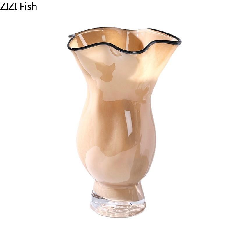 Kreative gefaltete Glasvase Schwarzer Rand Pflanzentöpfe Tischdekoration Hydroponik Blumenvase Modernes Zuhause Blumenarrangement