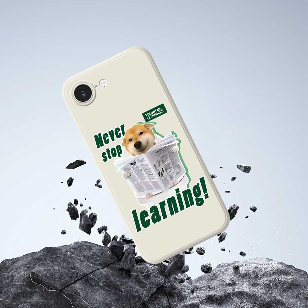 For iPhone 16e Case Learning Dog Pattern Printing Straight Edge TPU Phone Back Cover