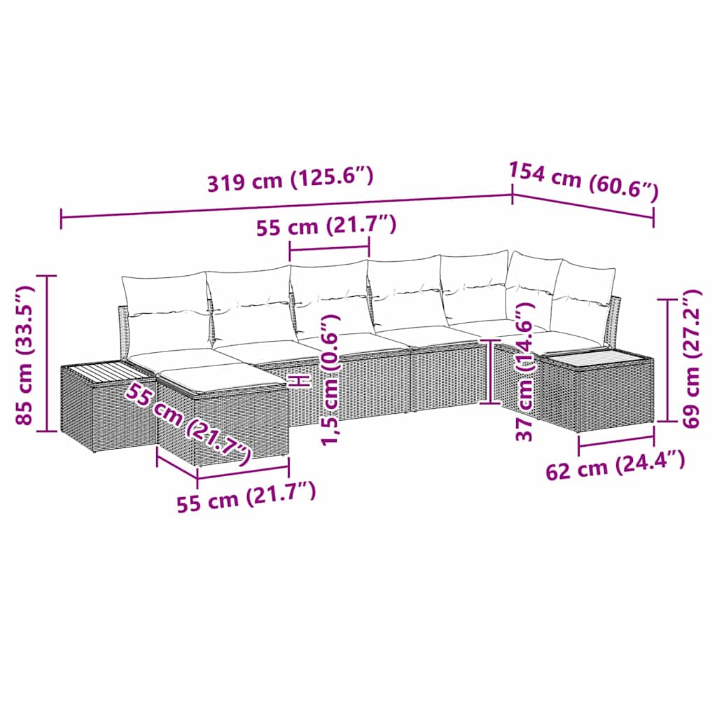 Garden Sofa Set with Cushions and Storage 8 Pcs Grey Poly Rattan