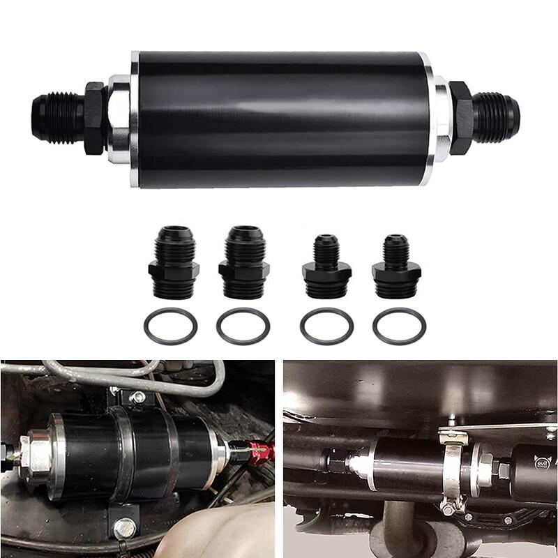 High Flow Inline Fuel Filter 100 Micron Cleanable 6AN 8AN 10AN Adapter Universal