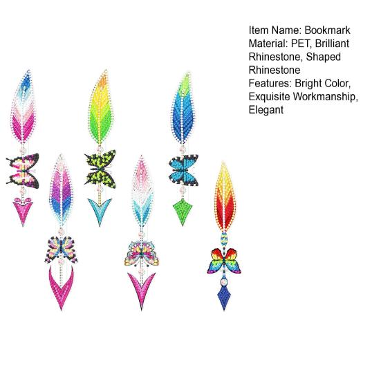 1 Set Diamond Painting Bookmark Bright Color Feather Butterfly Shape Elegant Page Markings