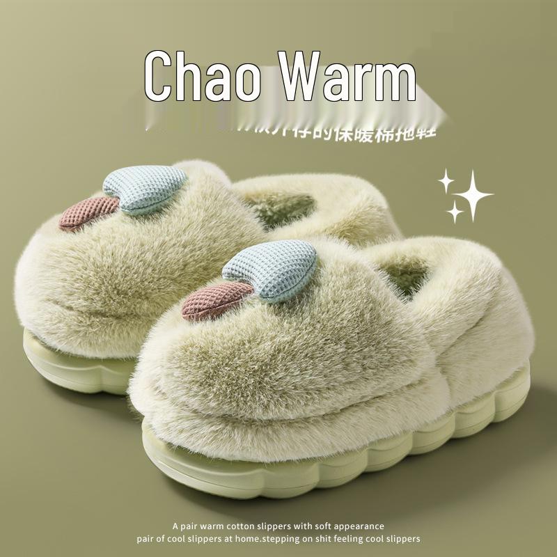 Women's Winter Warm Plush Mushroom Slippers - Cute, Thick Bottom, Furry Baotou Cotton for Couples