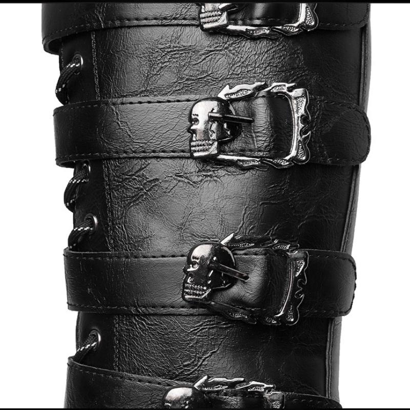 Heren Punk Gothic Biker Laarzen Hoog Harnas Gesp Zijrits Rijlaarzen voor Cosplay Kostuum Optreden Comfortabel Zwart