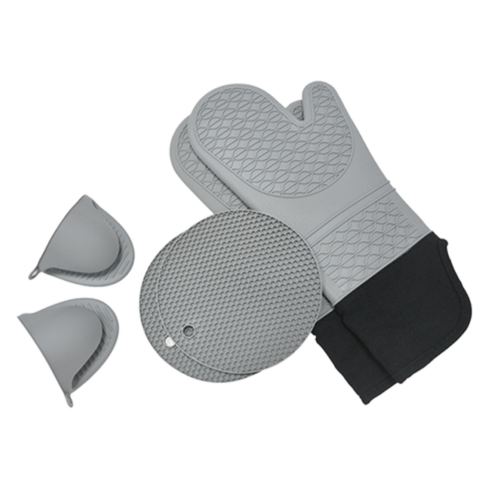 

6 шт. кухонные силиконовые варежки для духовки, набор термостойких мини-перчаток для духовки, подставки для горячих подставок, держатели для кастрюль для кухни, выпечки, приготовления пищи 7C light gray #1