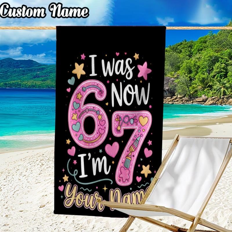 Custom Name Unicorn Number 67 Beach Towel - Soft, Ultra-Absorbent Microfiber, Lightweight, Perfect for Beach, Parties, Travel, Camping