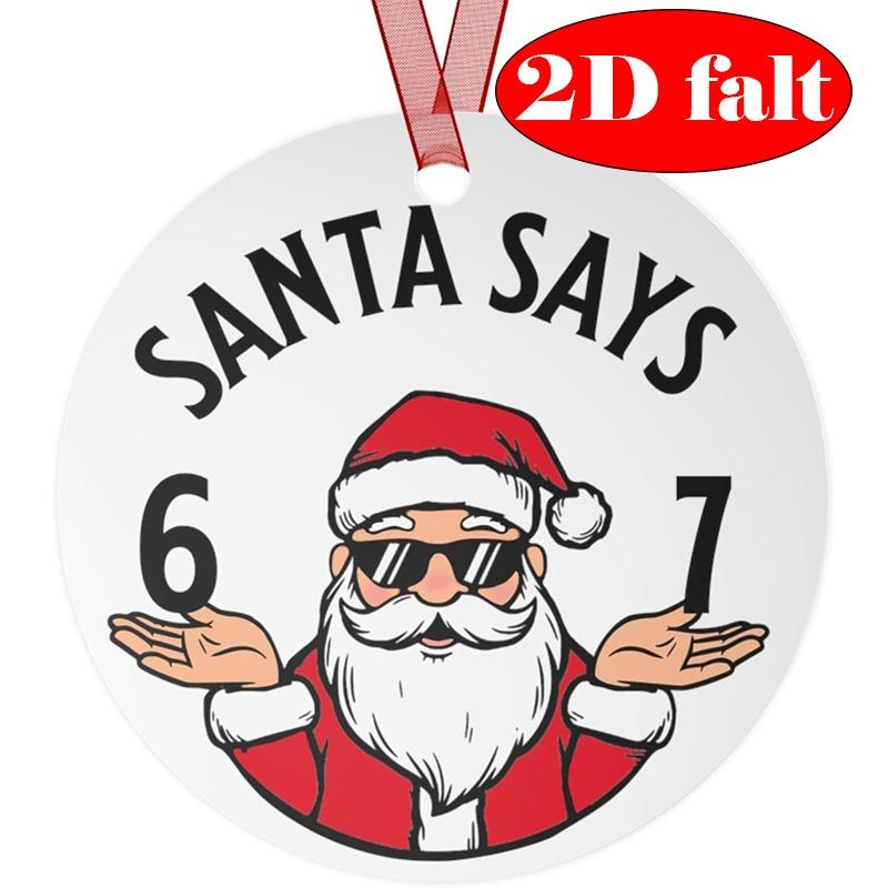 2D Flat Santa Claus Round Ceramic Pendant Christmas Tree Hanging Ornaments Holiday Party Home Decor