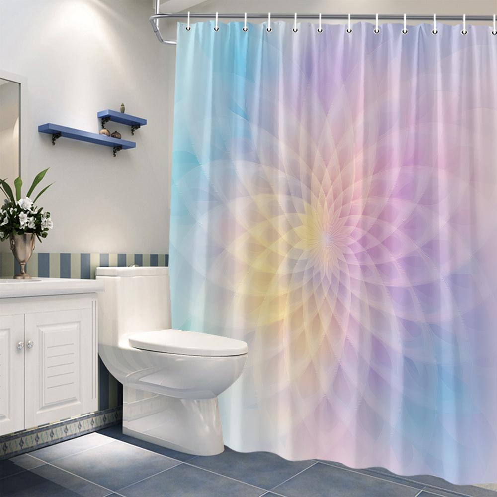 1pc Abstract Swirling Pastel Shower Curtain - Fractal Overlapping Petals Design in Yellow, Pink, Purple & Blue, 177.8x177.8 cm 90x180cm
