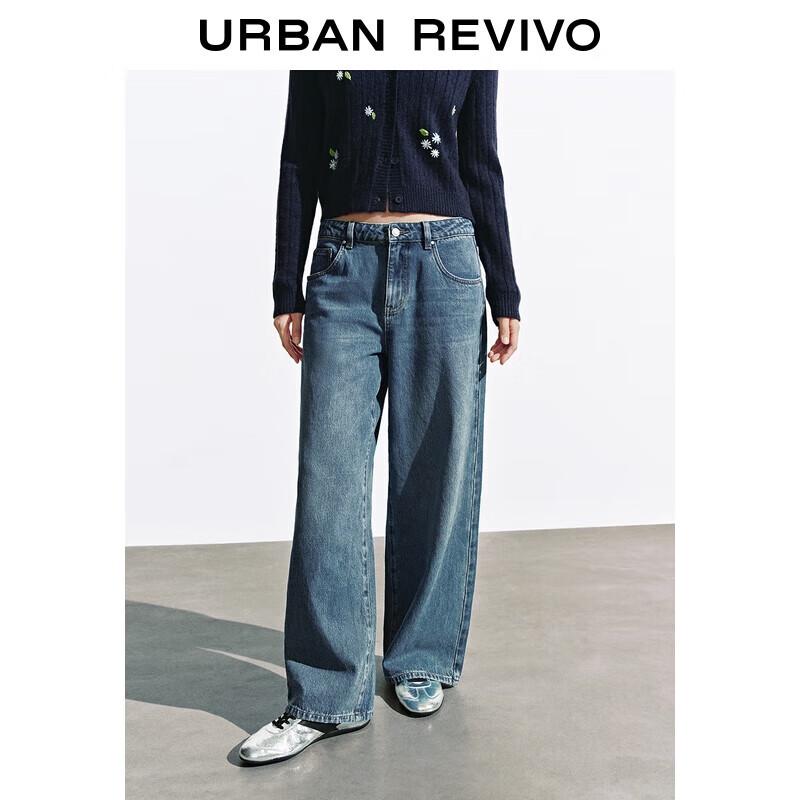 

UR Women s Floral Embroidered Wide-Leg Denim Trousers 27